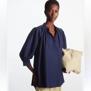 COS Gathered Navy Blue Puff Sleeve Women's Top | 6